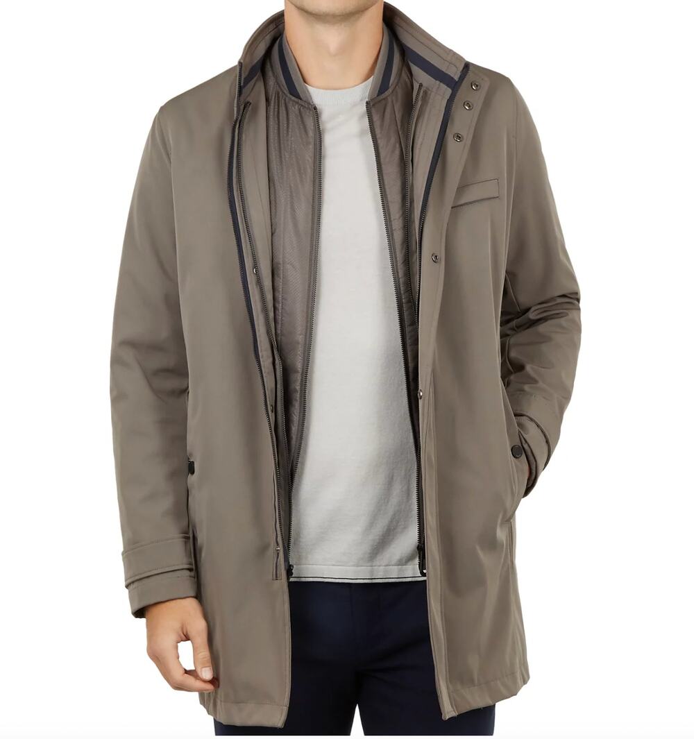 Ted Baker Men's Removable Bomber Tomme Mac Coat Long Sleeves Gray Size 2(US S)